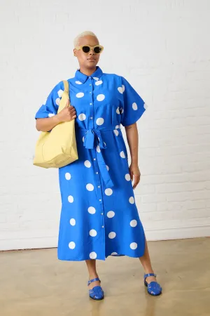 Maxi Shirtdress in Cobalt Spot Firm Leather