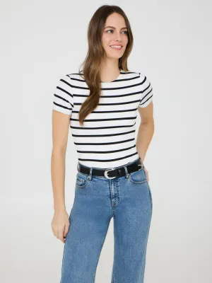 ChafeResistant Seams Striped Double Layer Crew Neck T-Shirt