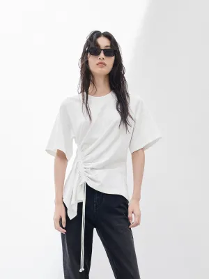 Pleated Cotton T-shirt with Drawstring MicroPiqueKnit