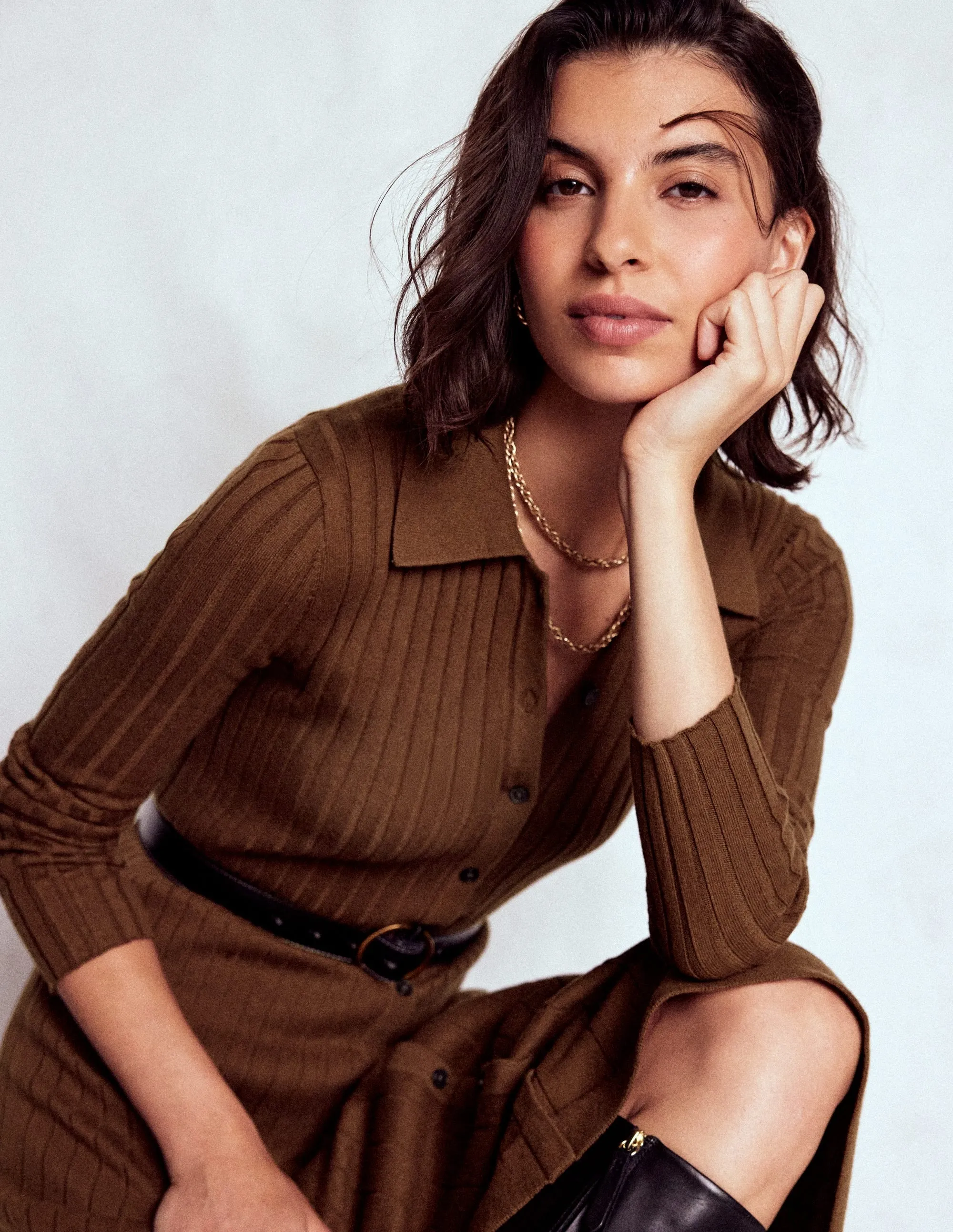 Rachel Knitted Shirt Dress-Raw Umber Spring Festival chic aesthetic