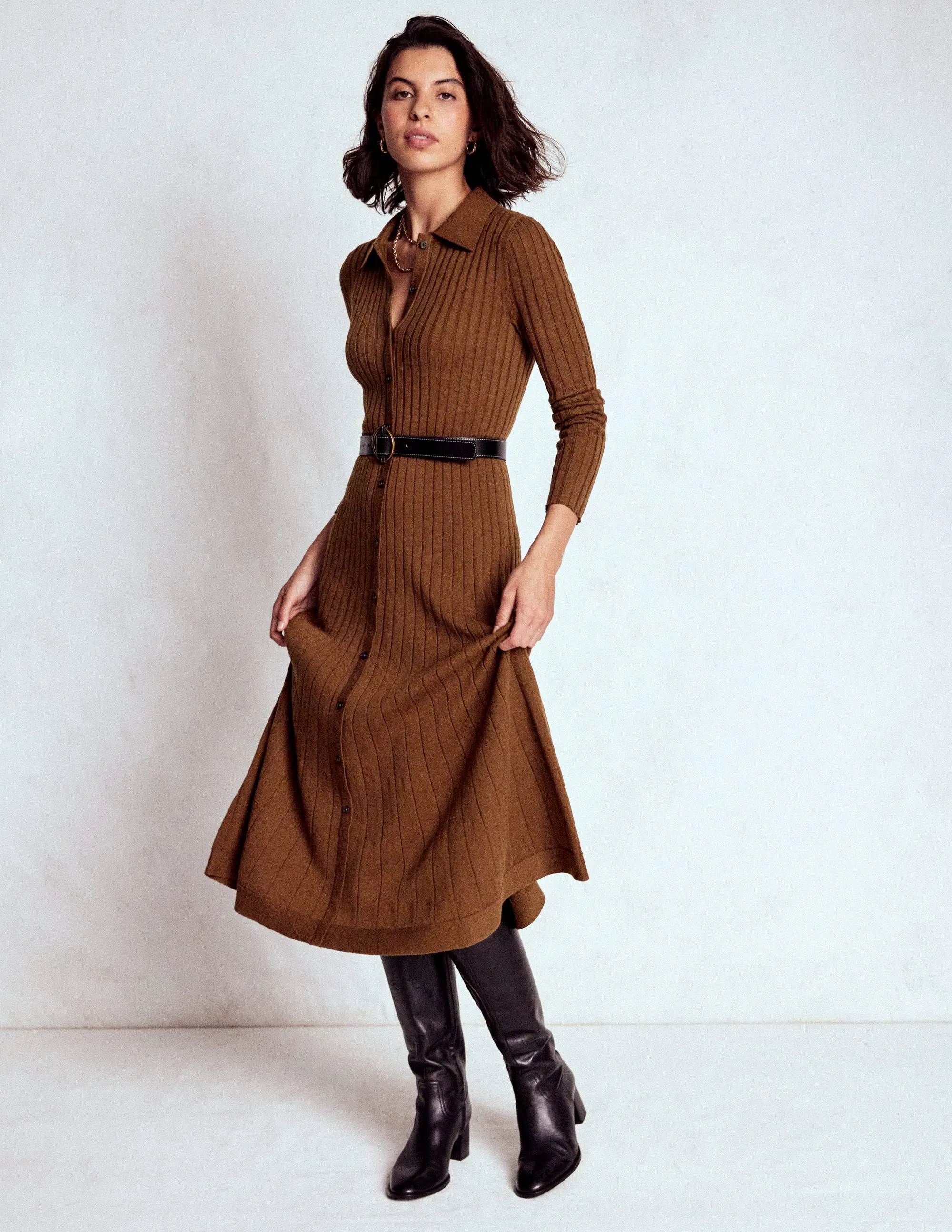 Stone Path Any Season Rachel Knitted Shirt Dress-Raw Umber