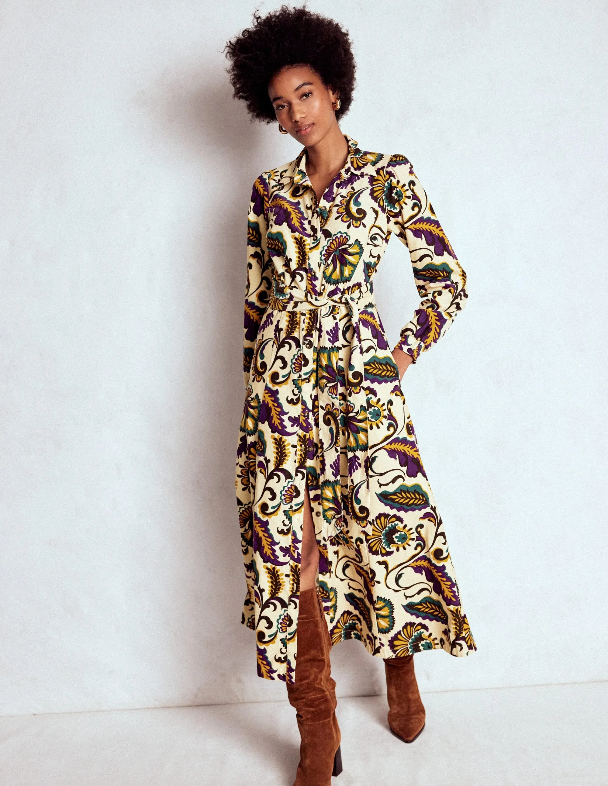 Comfortable Cut Perfect holiday dress Clara Cord Midi Dress-Multi, Ornate Meadow