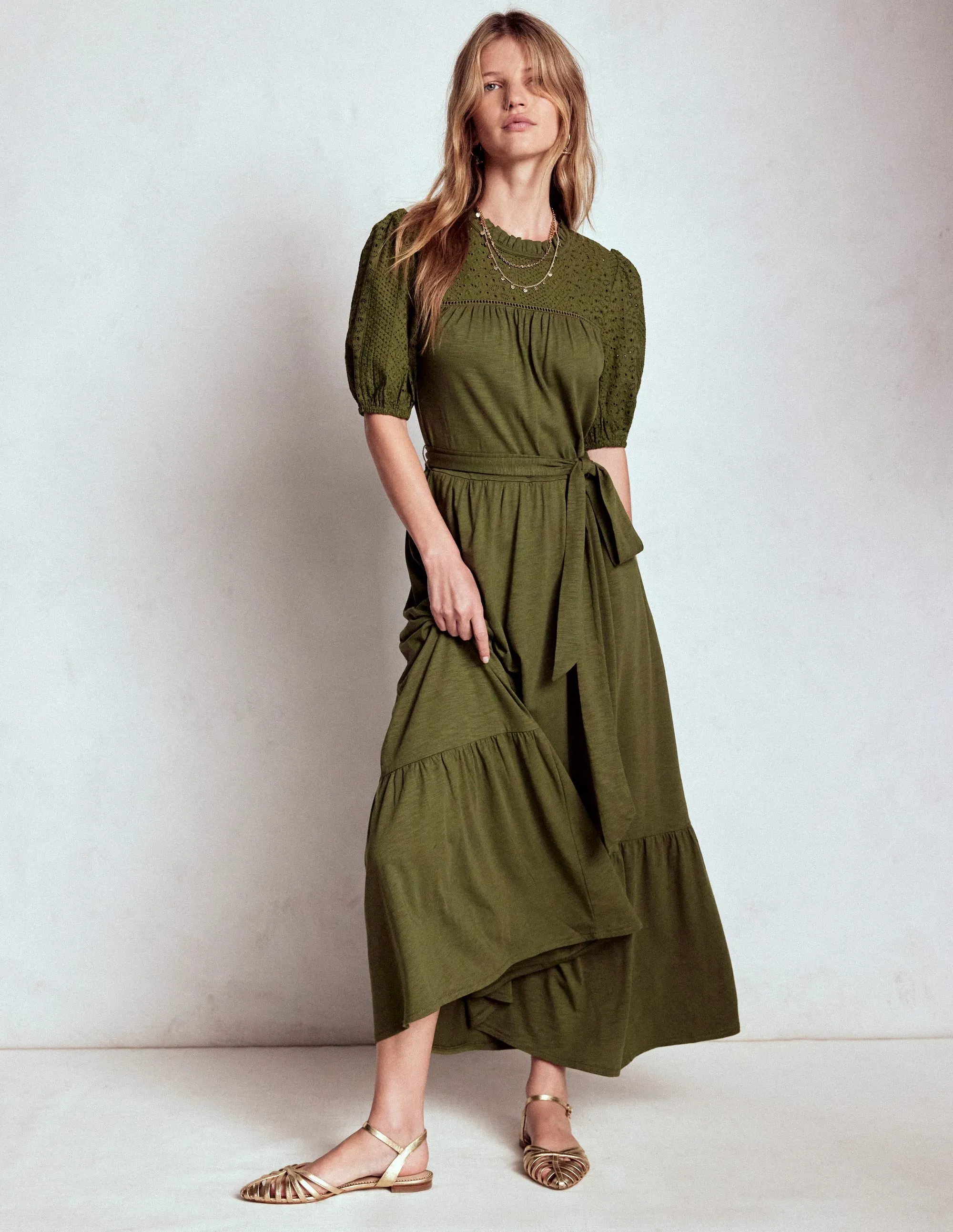 Lorelei Broderie Jersey Dress-Woodland Green Playful and feminine dress