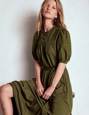 Fashion Must-Have Lorelei Broderie Jersey Dress-Woodland Green