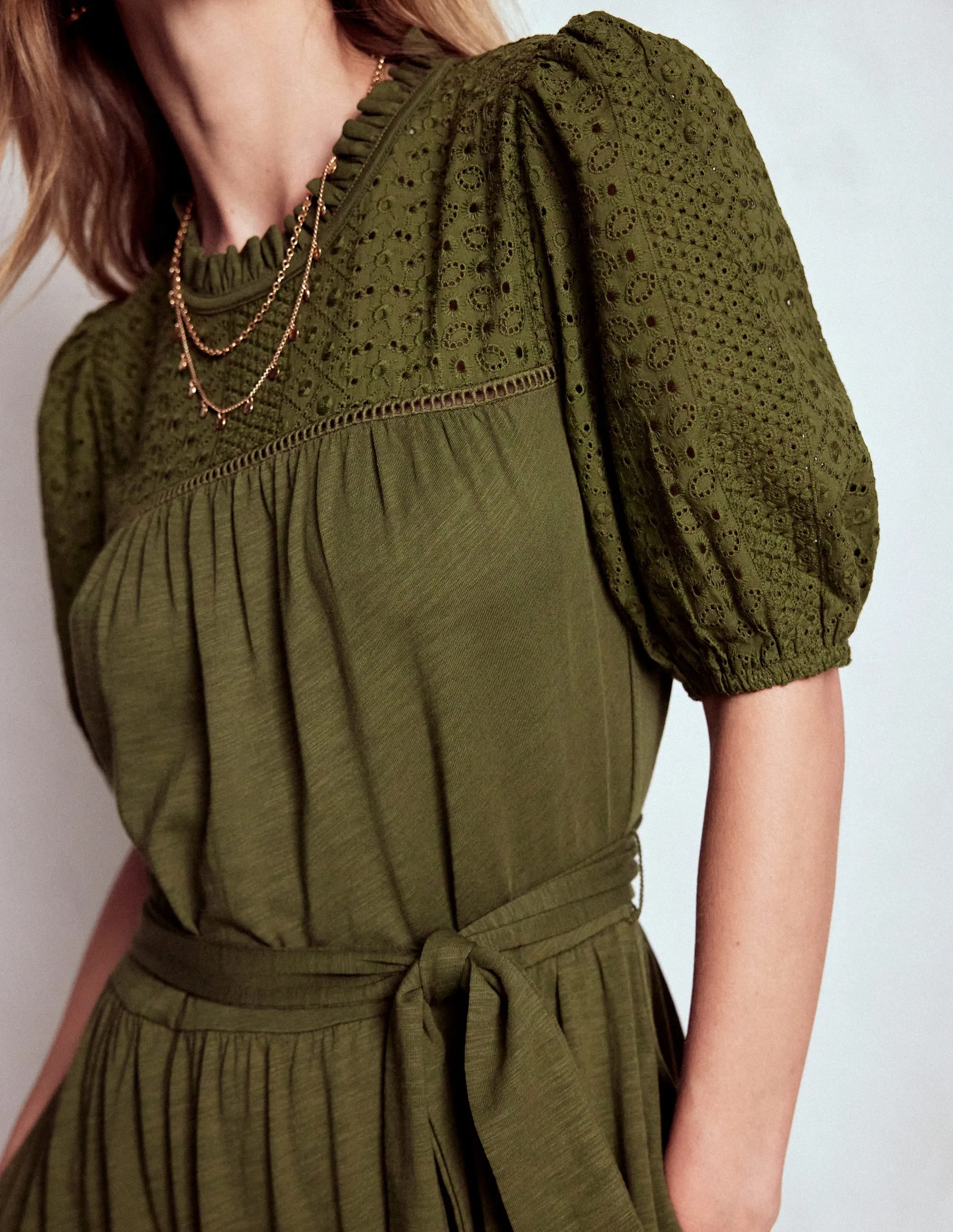 Lorelei Broderie Jersey Dress-Woodland Green Parisian Touch