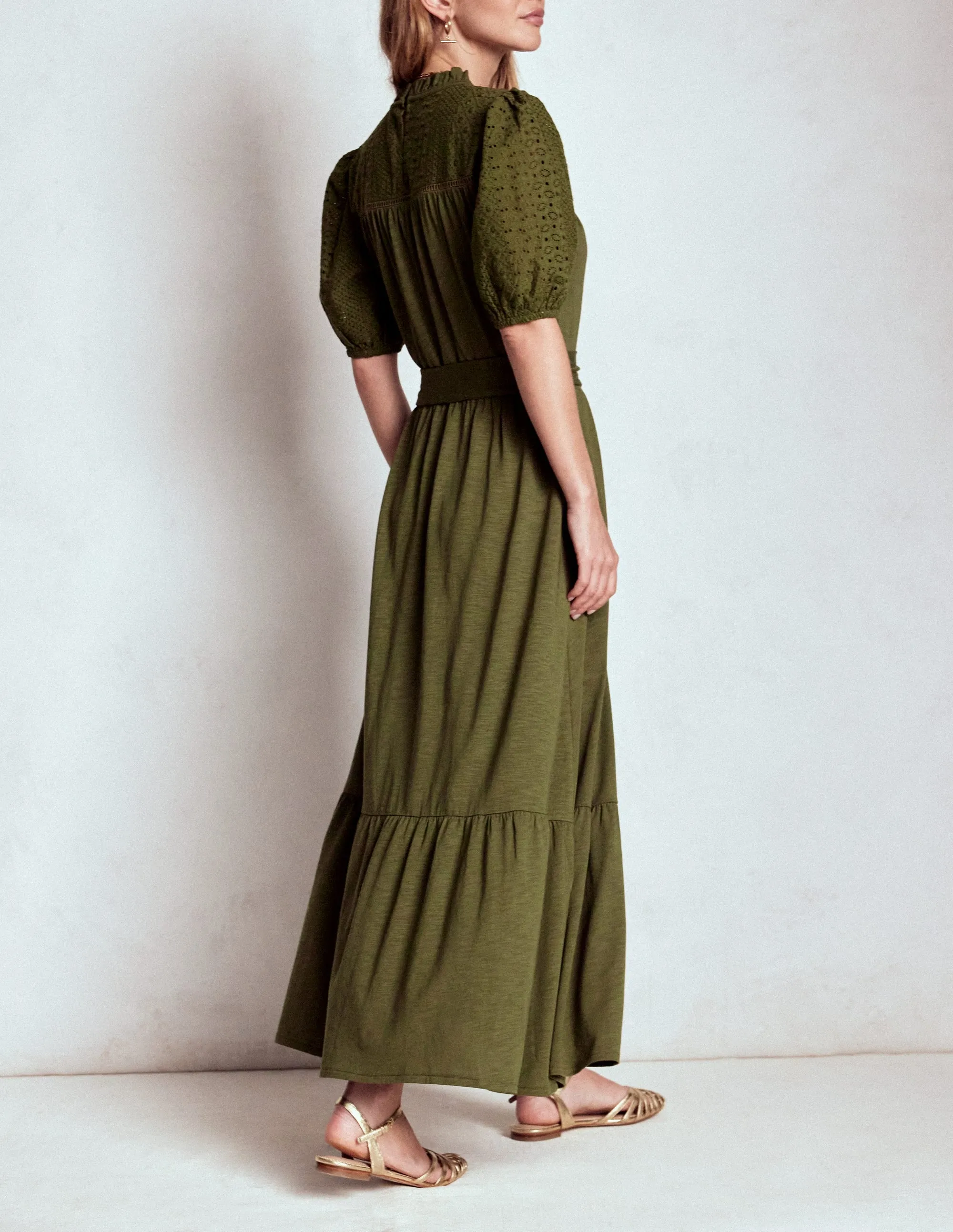 Lorelei Broderie Jersey Dress-Woodland Green Moon Beam Rain Path