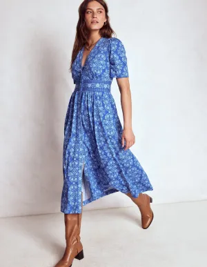 Natalia Jersey Tea Dress-Bright Blue, Ornamental Fashion-forward piece for evening