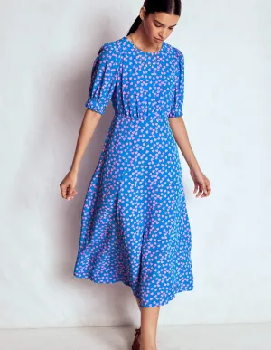 Beach Path Moon Beam Blanca Midi Tea Dress-Kingfisher Blue, Heart Cascade