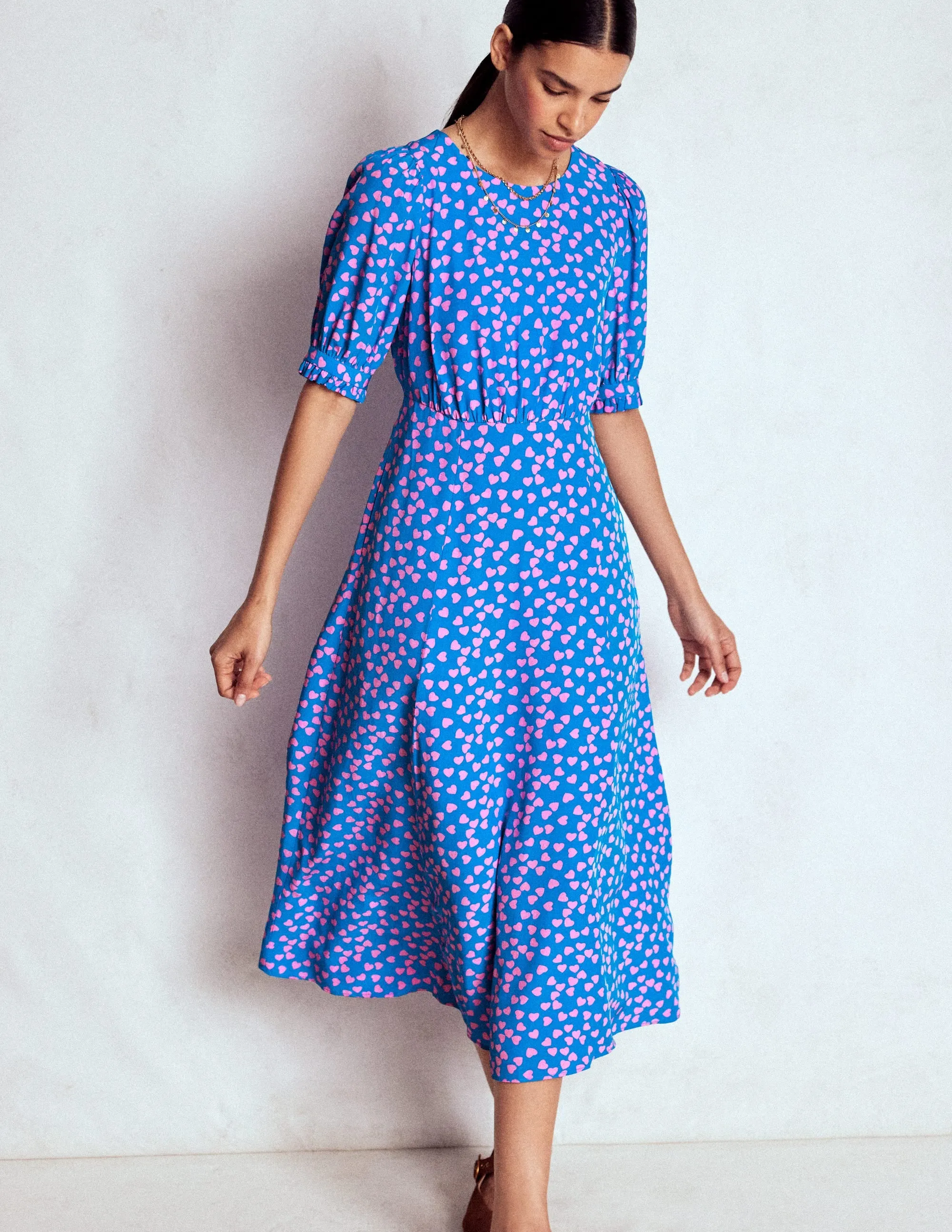 Beach Path Moon Beam Blanca Midi Tea Dress-Kingfisher Blue, Heart Cascade