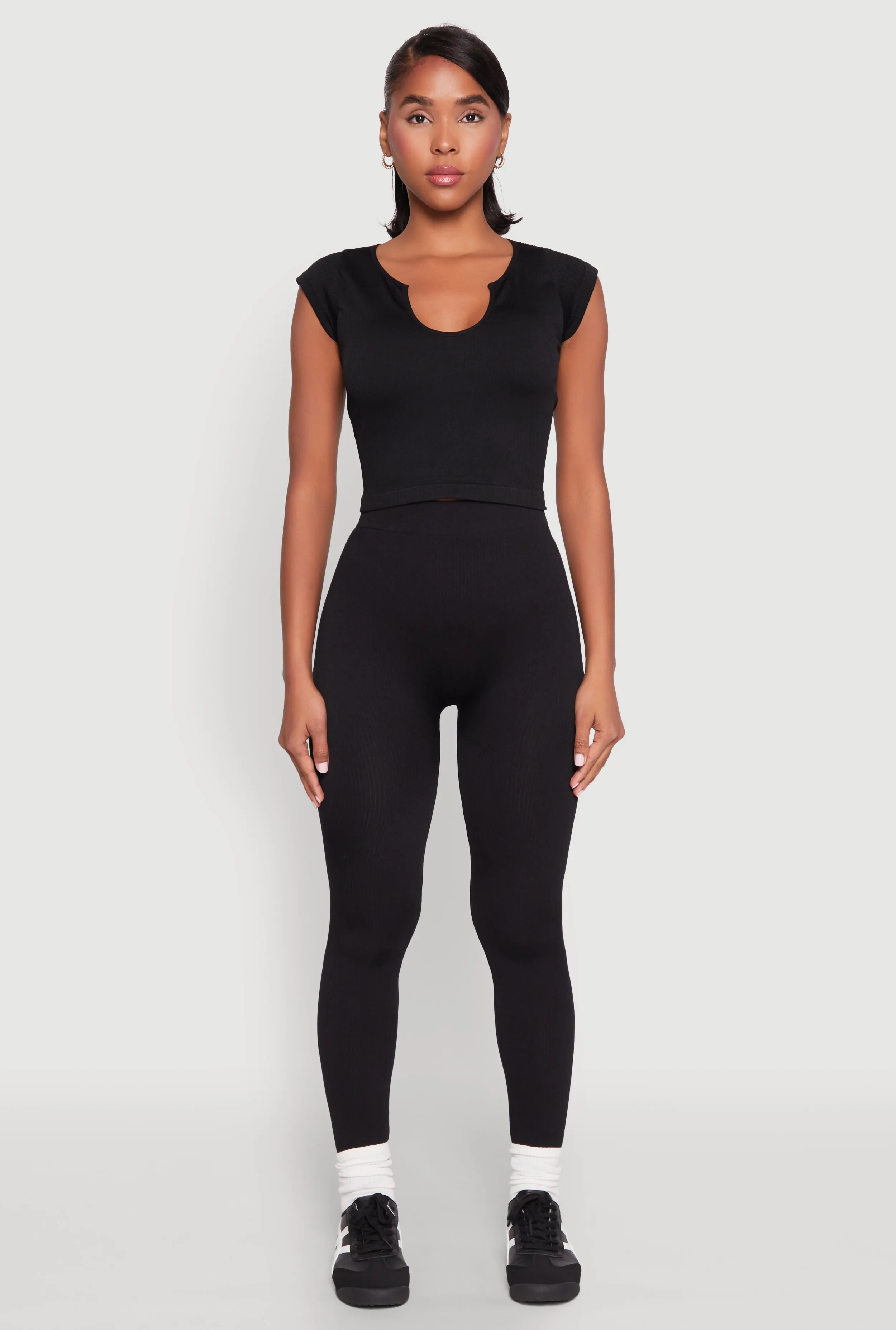 Breathable Weave High Waisted Rib Knit Leggings