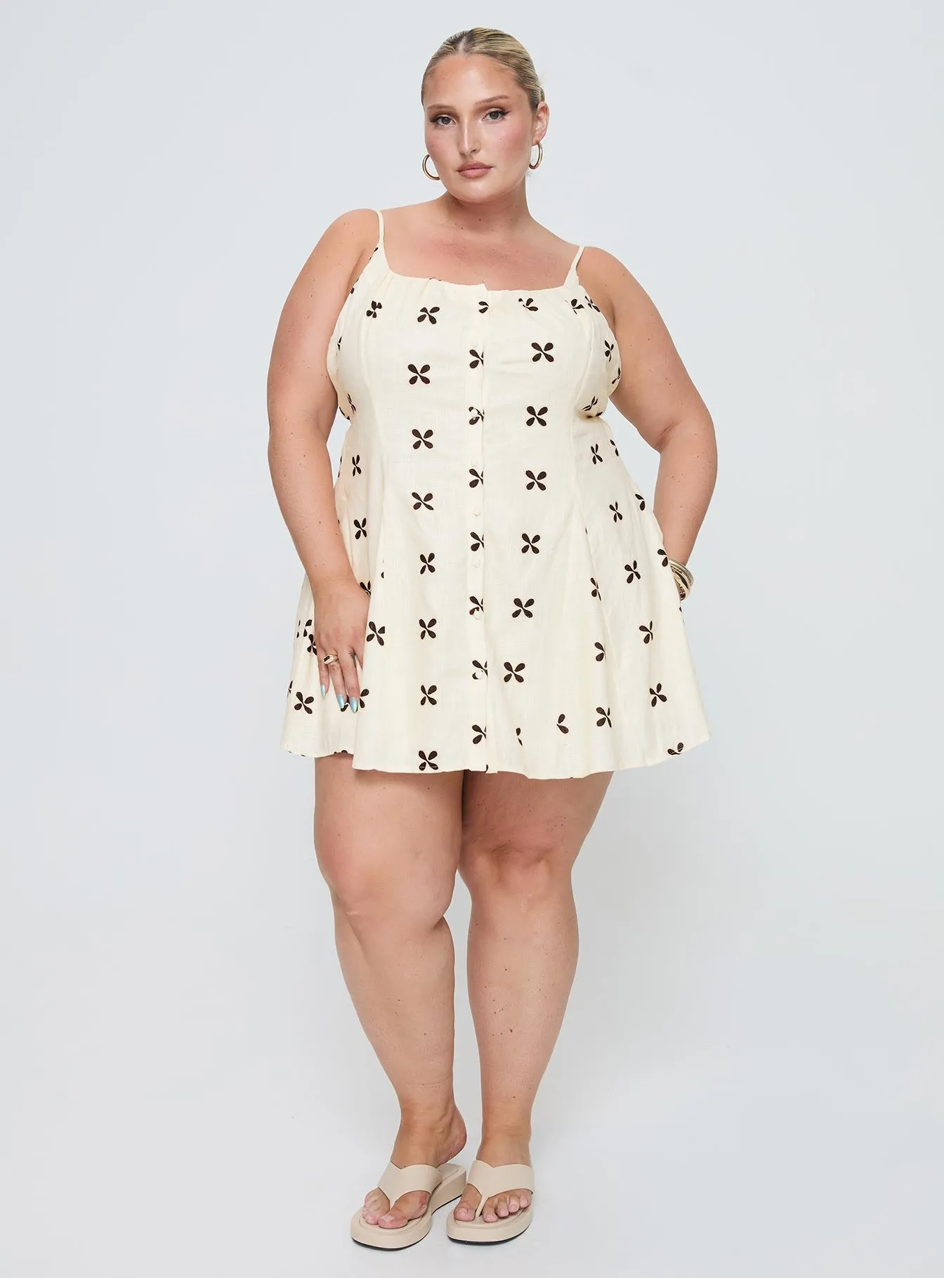 Trend Pop Elian Linen Blend Mini Dress Cream / Multi Curve