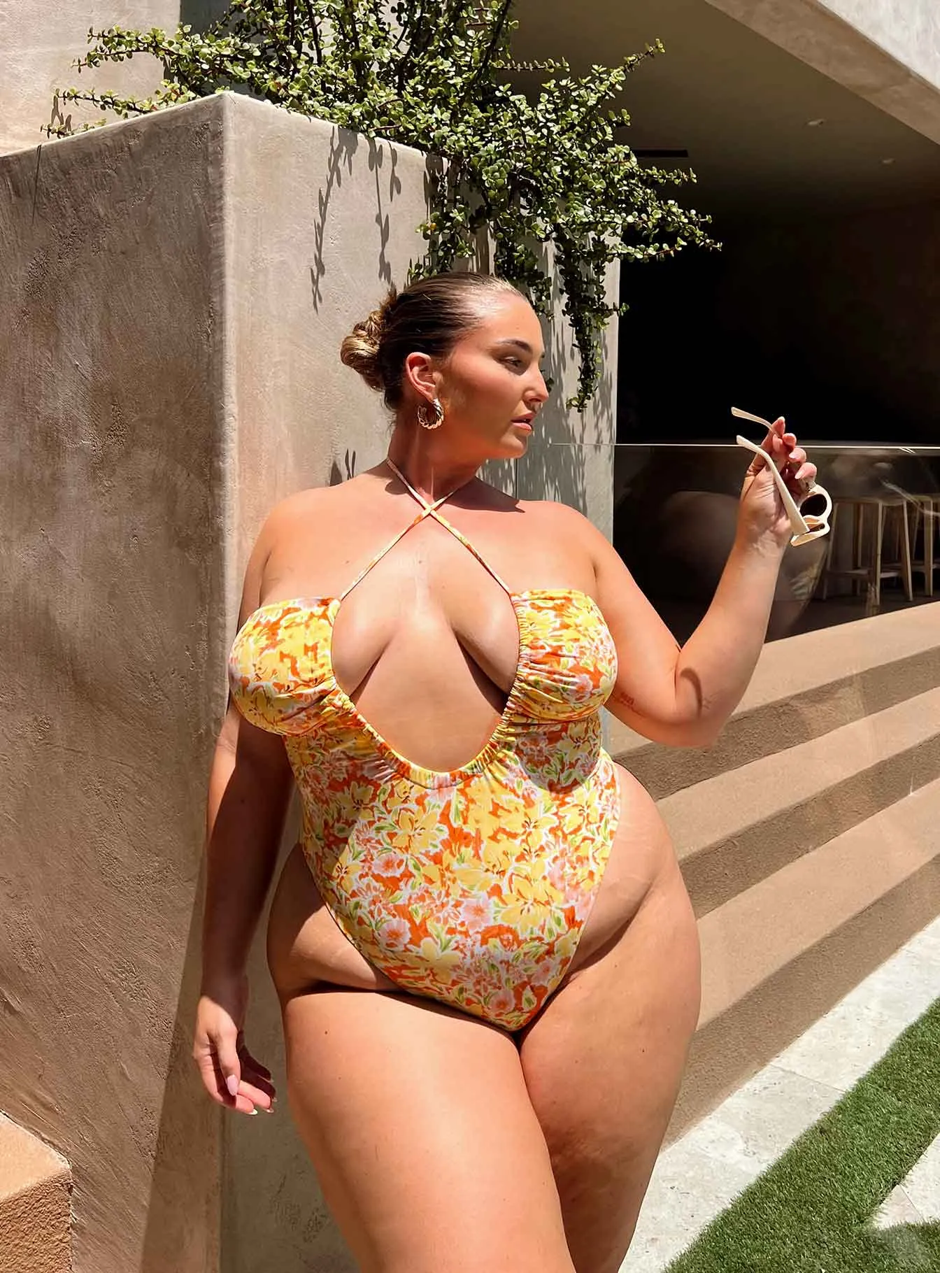 Built In Liner Anti Fade Technology Fern One Piece Yellow Multi Curve