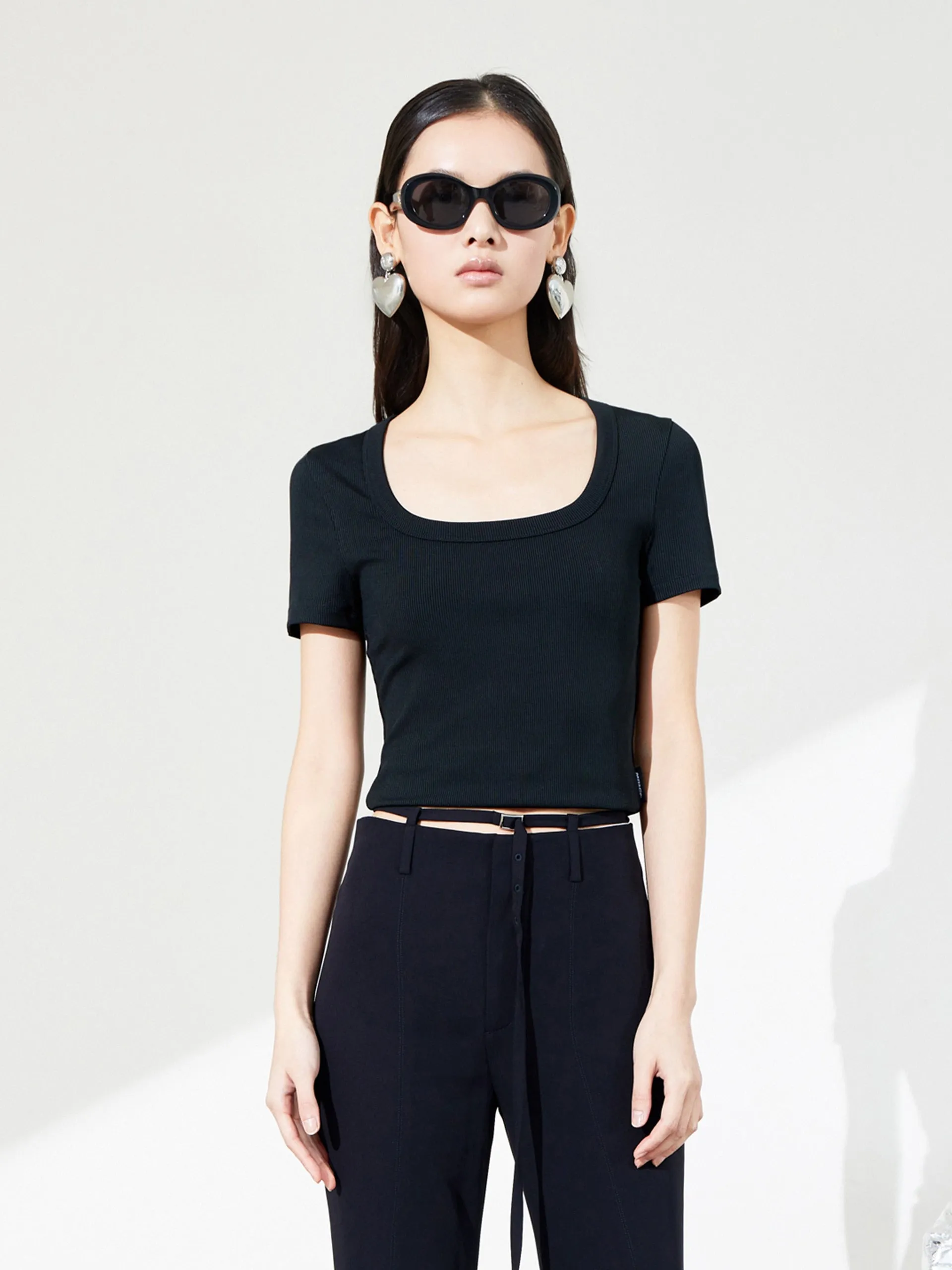 Ribbed Textured Slim Fit T-shirt Active Trend Bohemian style