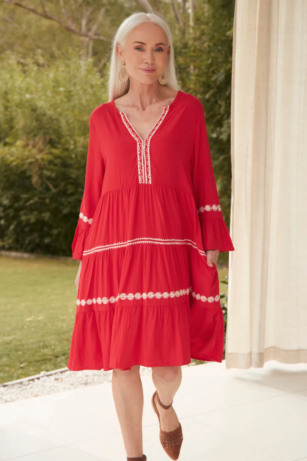 Concert Vibe Scout Bell Sleeve Dress in Old Lace