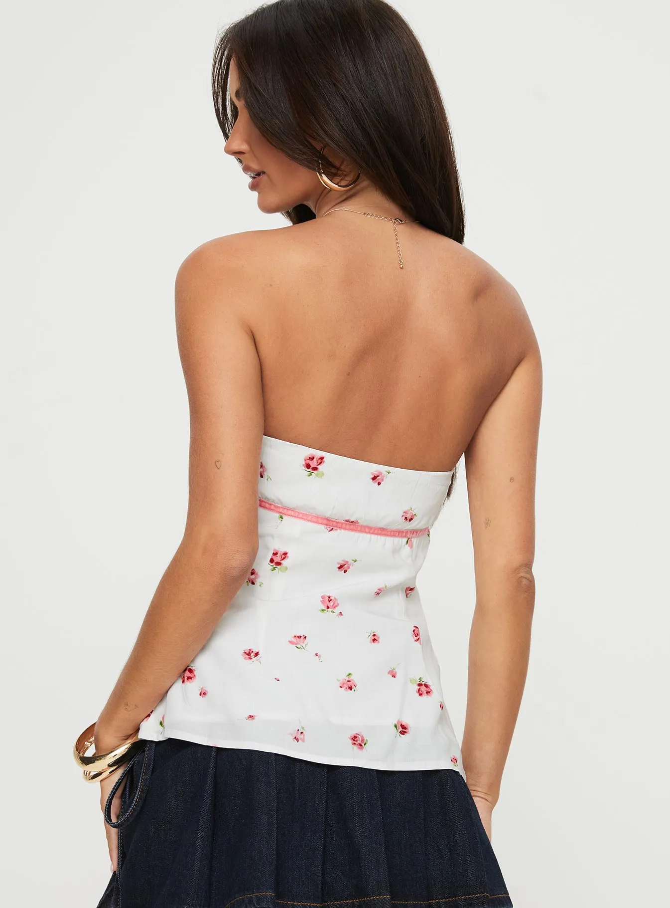 SeamlessSidePanels PocketDetails Odette Strapless Top White / Pink