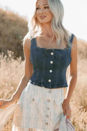 End Of Beginning Pleated Denim Tank Top (Denim) law enforcement