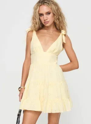 Cross Back Support Design Galvis Mini Dress Lemon