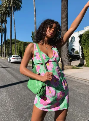Quincy Mini Dress Green / Pink Floral Unisex Fit
