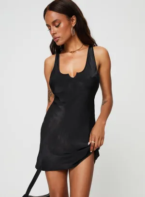 Trendy boho-inspired mini Day Wear Crudence Satin Mini Dress Black