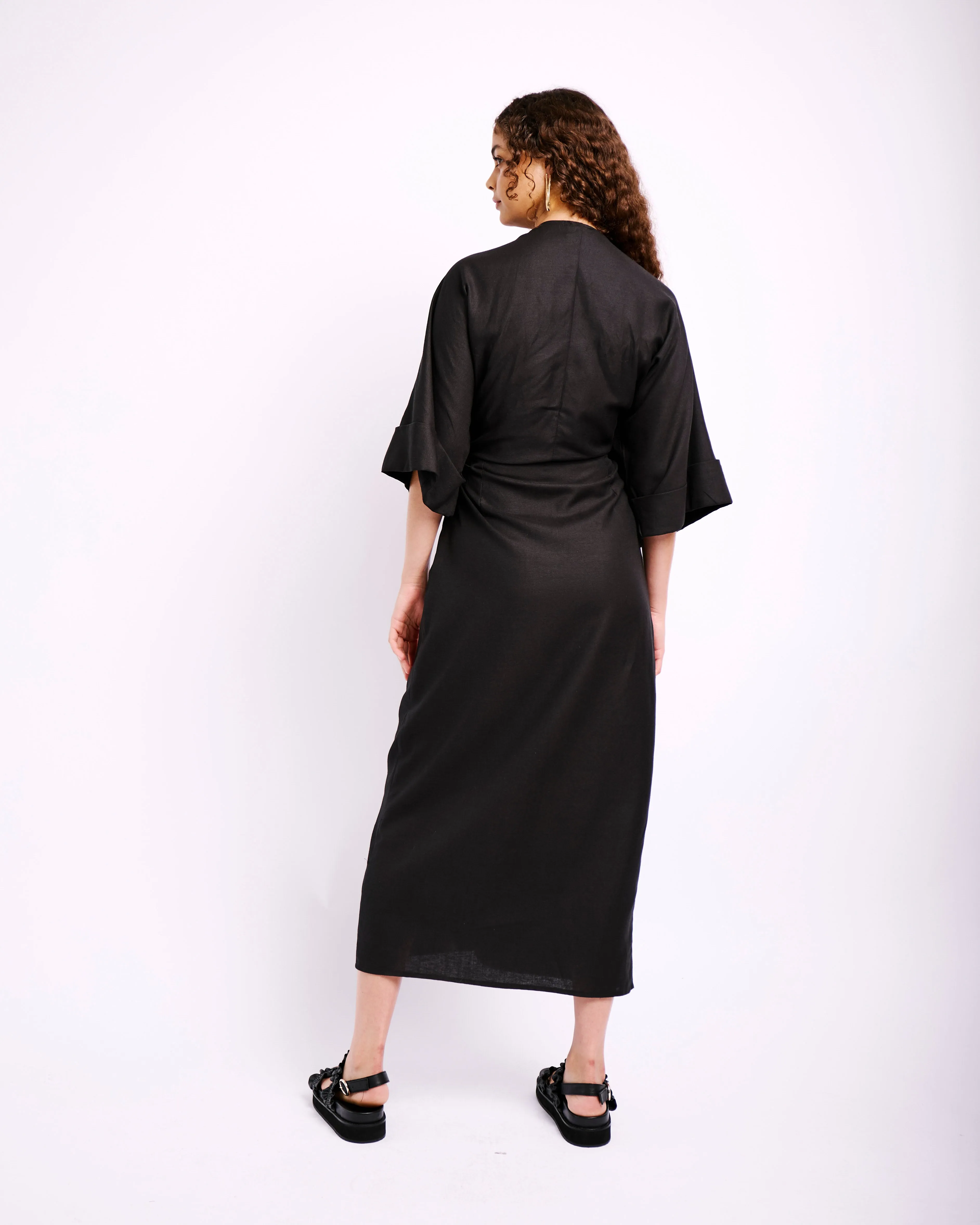 Morning Ease The Wrap Dress with Kimono Sleeves in Black
