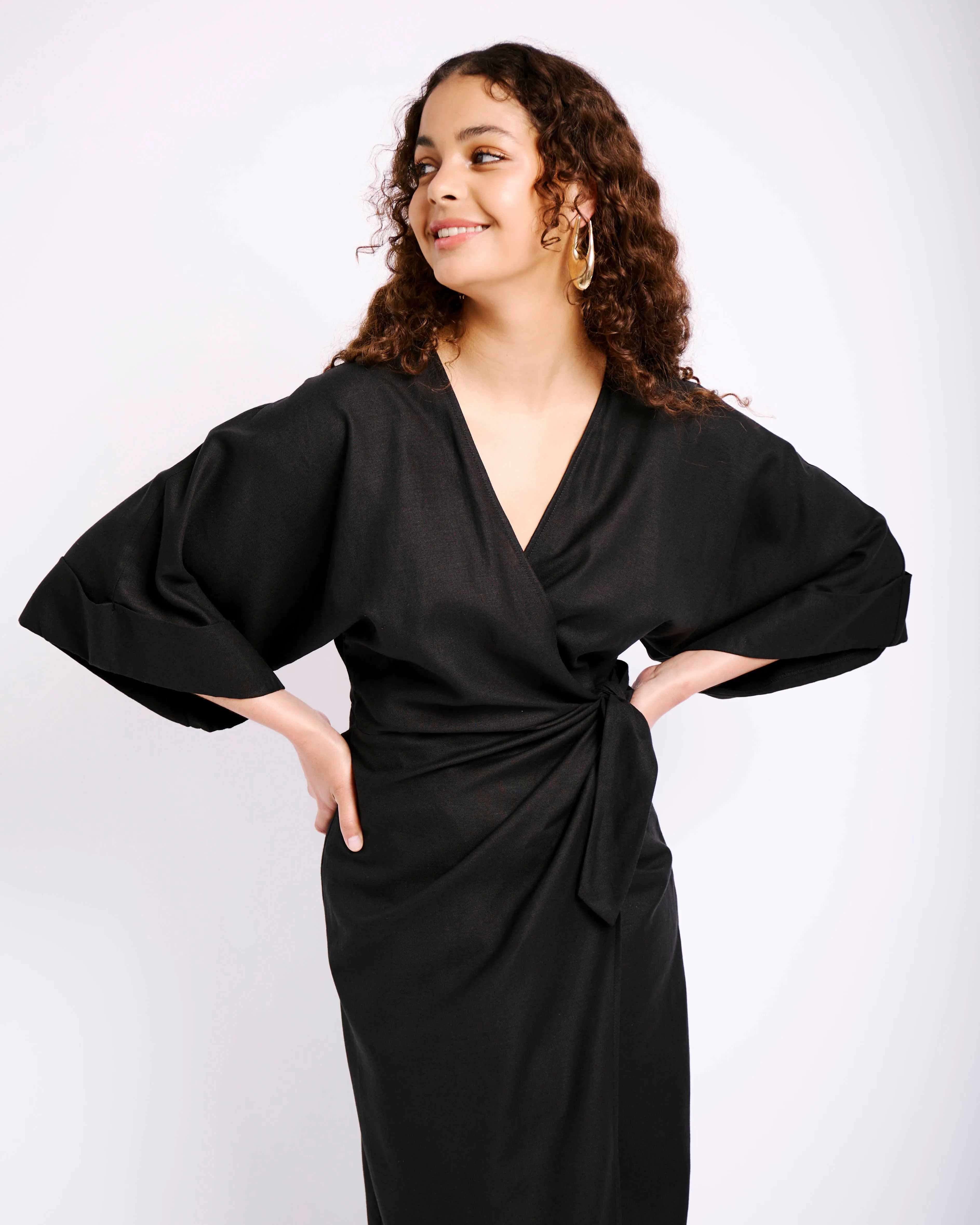The Wrap Dress with Kimono Sleeves in Black River Flow QuickReleaseClosures