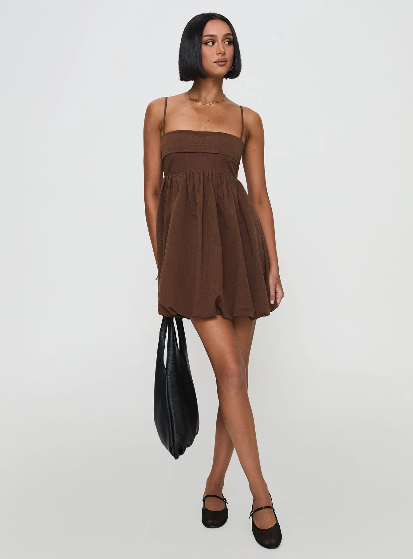 Durable Zipper Layken Bubble Hem Mini Dress Chocolate Tall