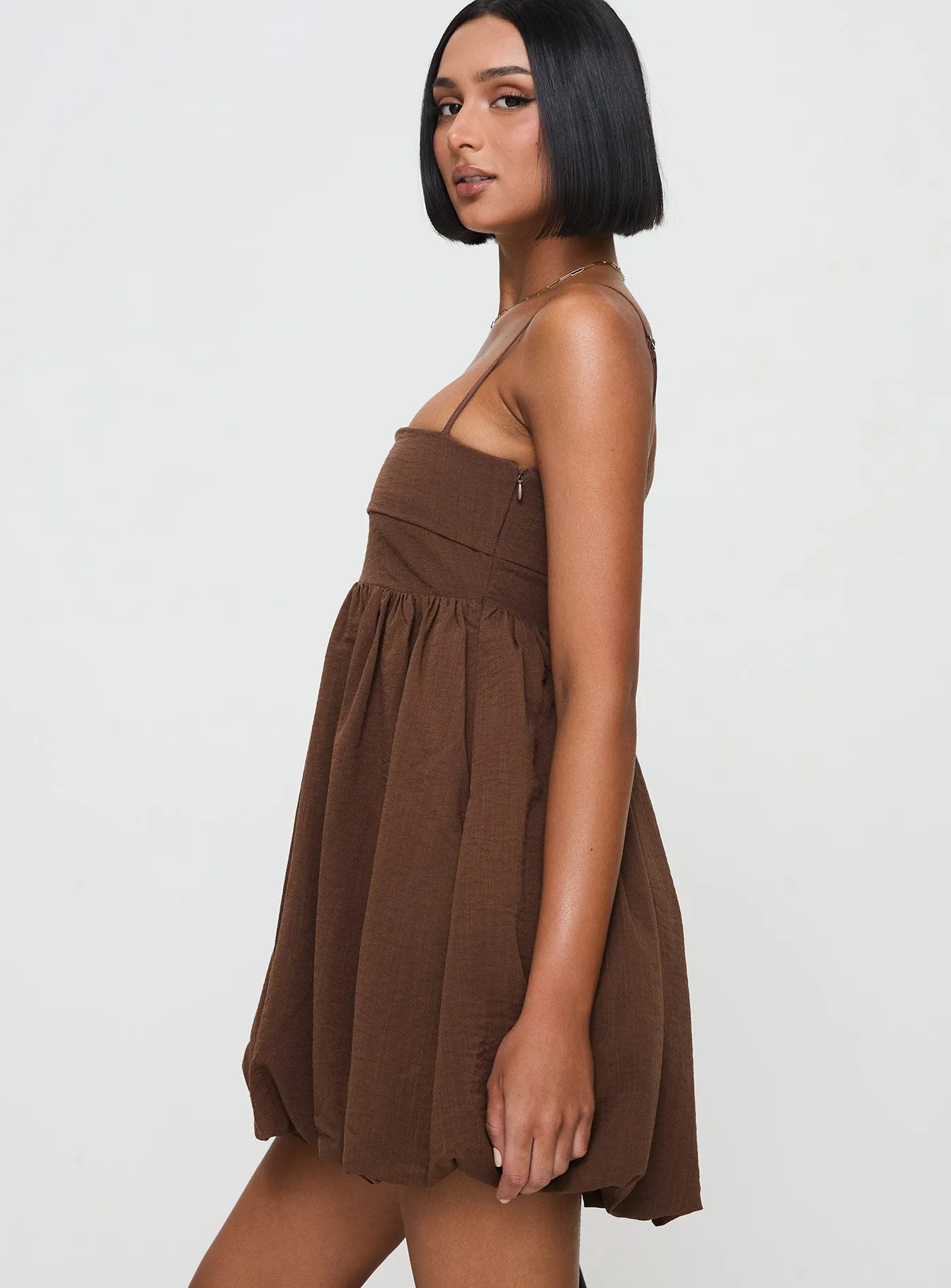 Layken Bubble Hem Mini Dress Chocolate Tall Street Ready Look Fun Warm