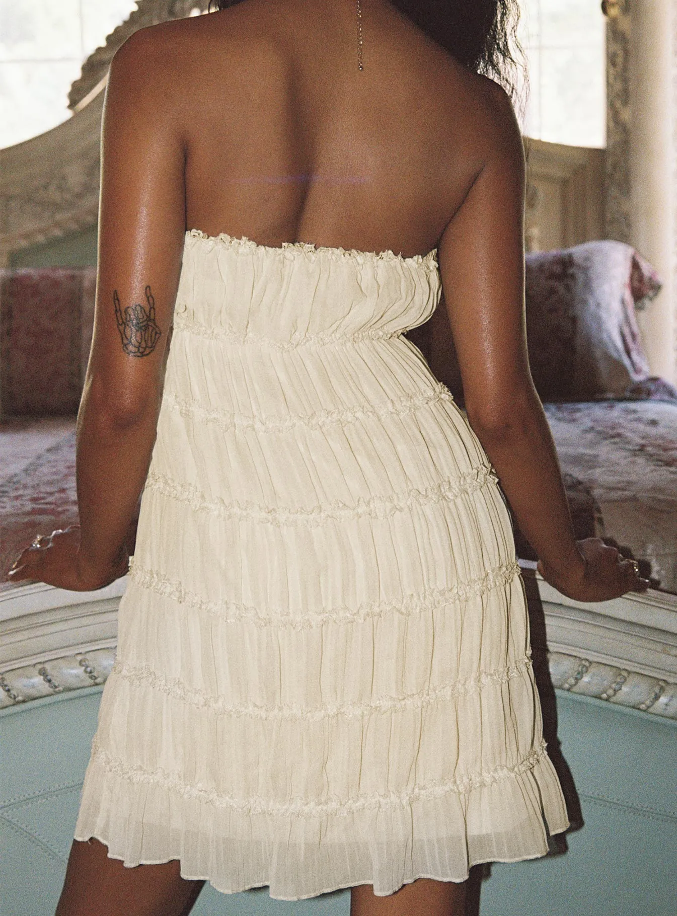 Opalette Strapless Mini Dress Cream Party Fresh