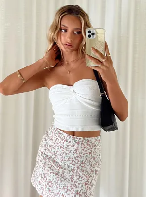 Wide Shoulder Cut Caridi Knit Top White