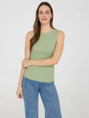 SmoothEdgeTrim High Neck Ribbed Tank Top