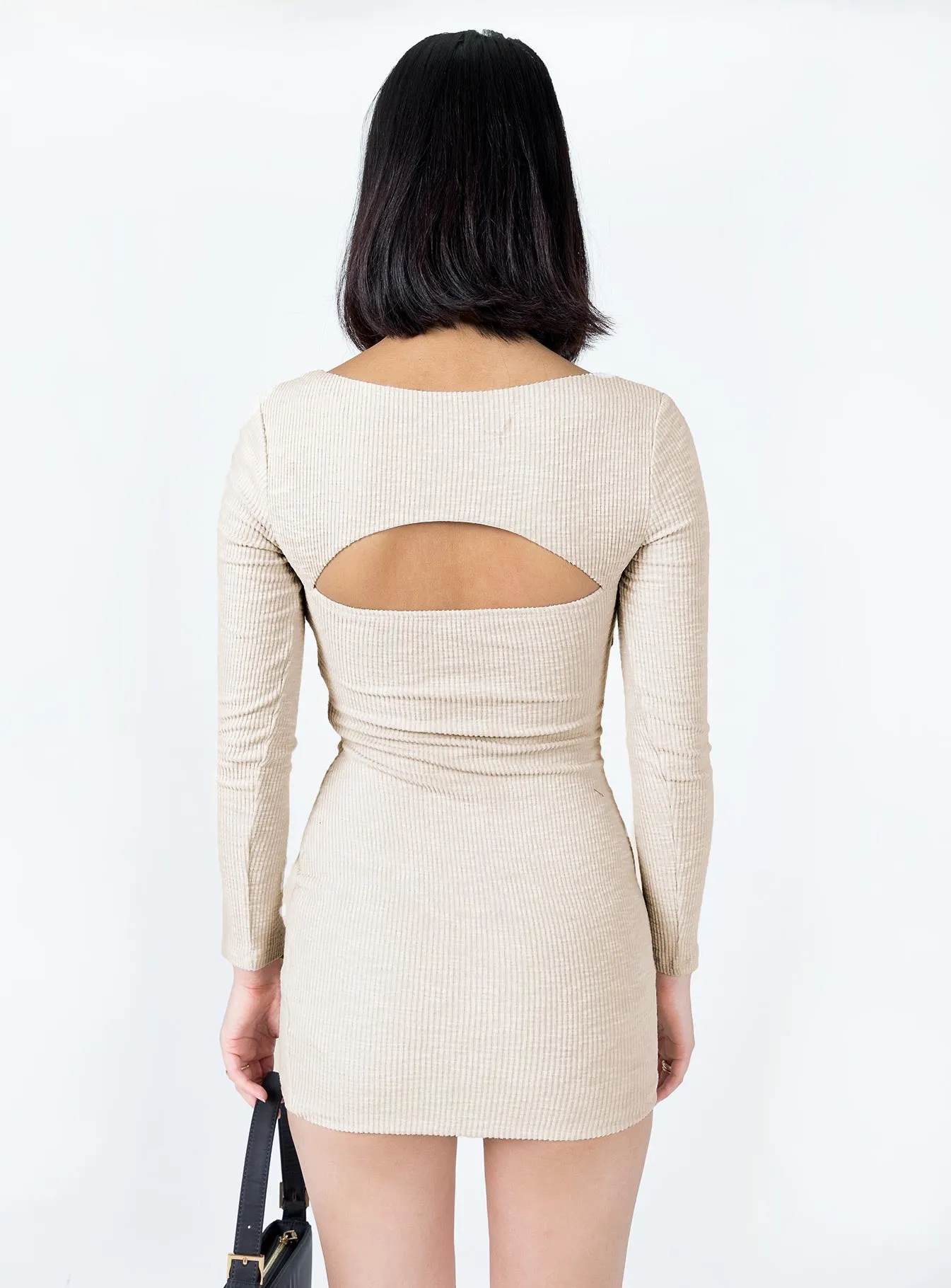 Melbourne Long Sleeve Mini Dress Beige Fun casual mini Shiny Tone