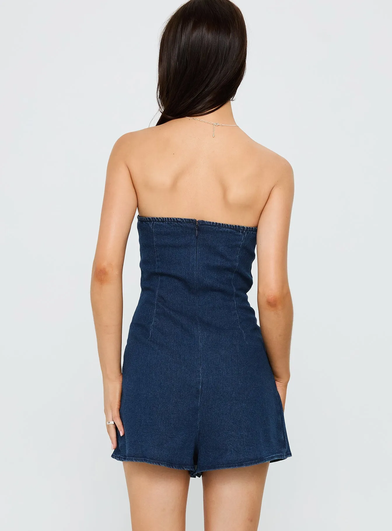 Fantastical Strapless Playsuit Dark Denim Soft touch finish Vibrant Fashion Look