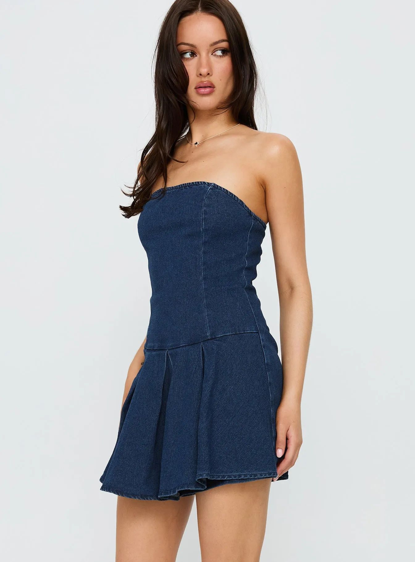 Fantastical Strapless Playsuit Dark Denim Short Game