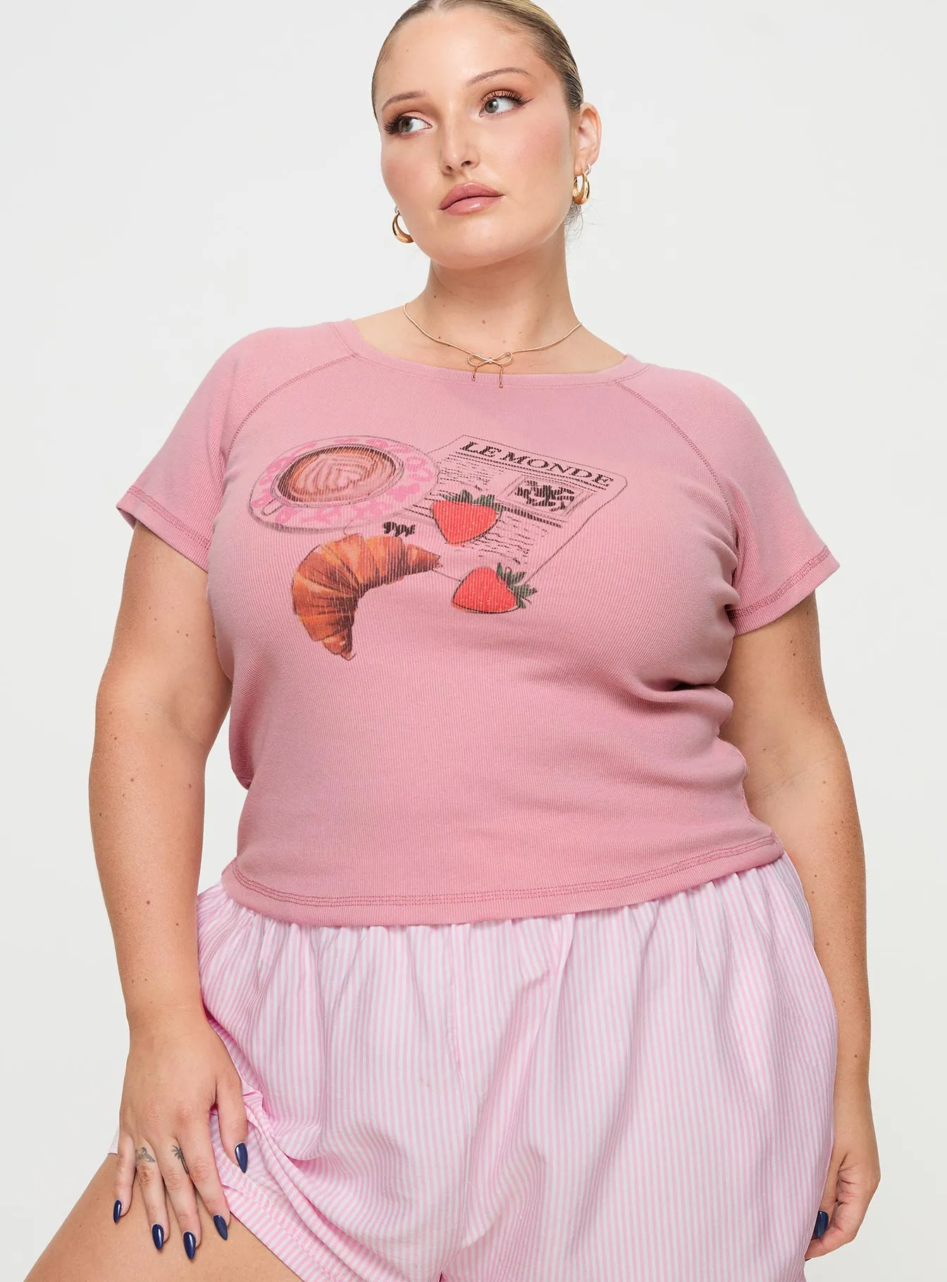 Trendy Fashion Breakfast Buffet Sleep Tee Pink Curve