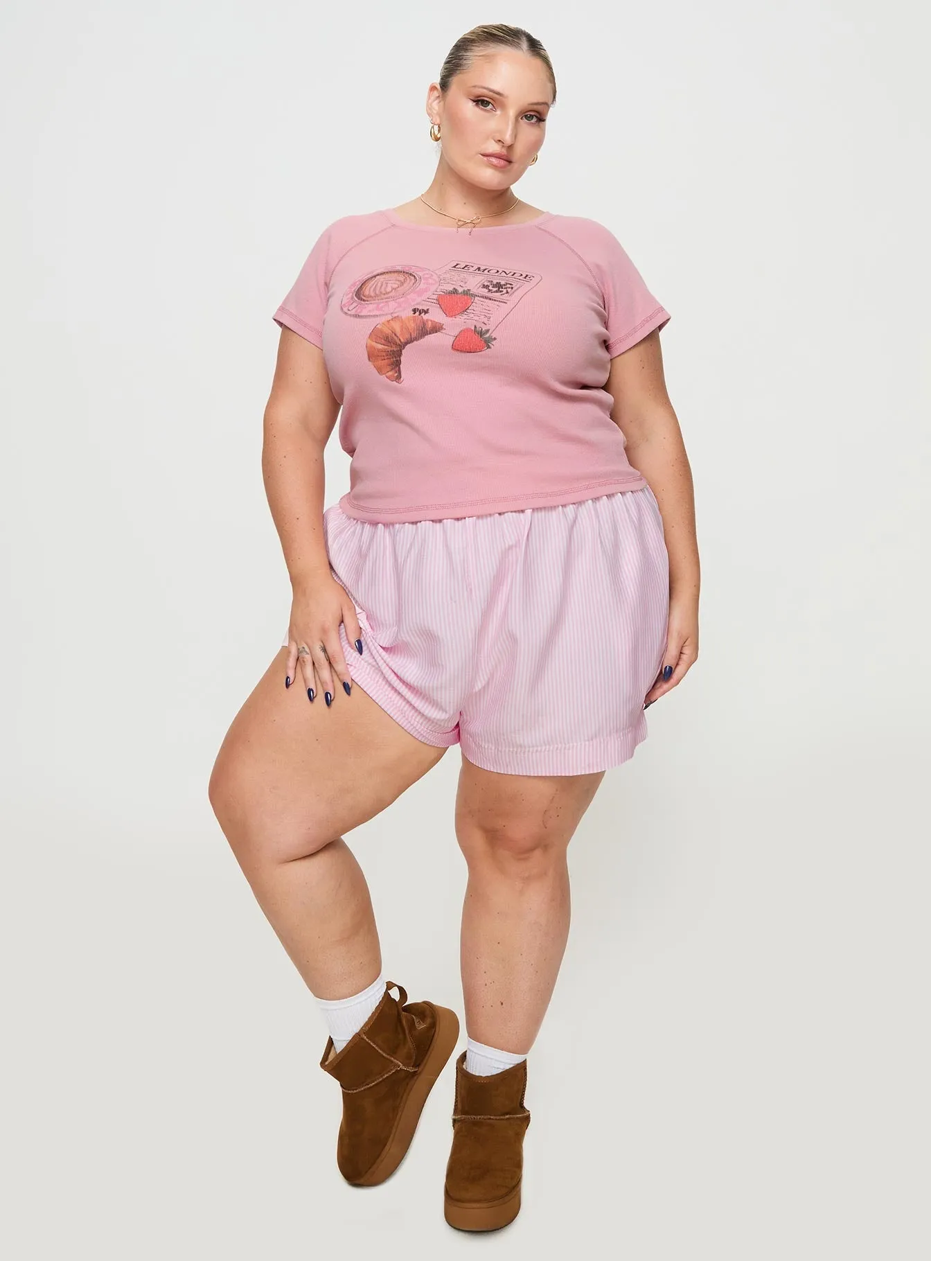 Soft Breathable Breakfast Buffet Sleep Tee Pink Curve