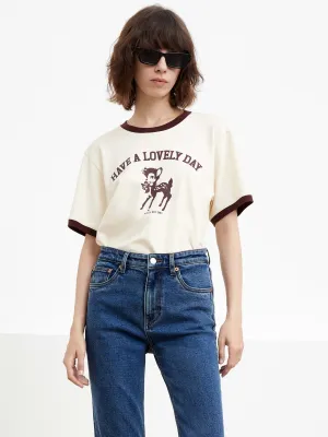 Contrast Cartoon Print T-shirt Easy Layering