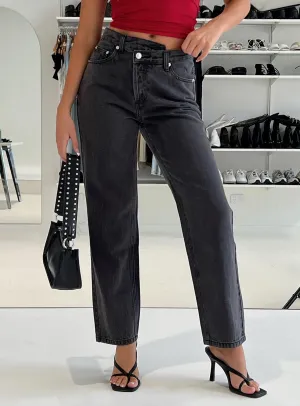 Stylish Fit Outdoor Ready Holly Asymmetric Straight Leg Jean Black Denim Petite