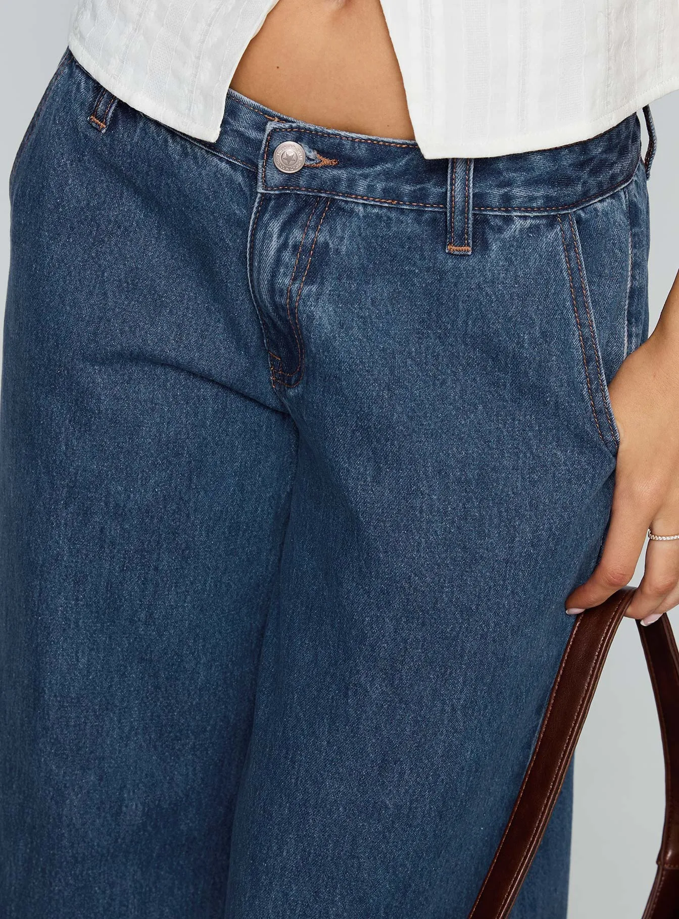 Hyde Low Rise Wide Leg Jeans Mid Blue Low Effort
