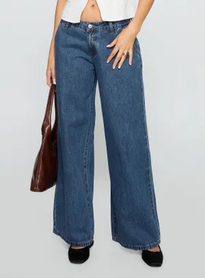 Relaxed Style Lightweight Durable Hyde Low Rise Wide Leg Jeans Mid Blue
