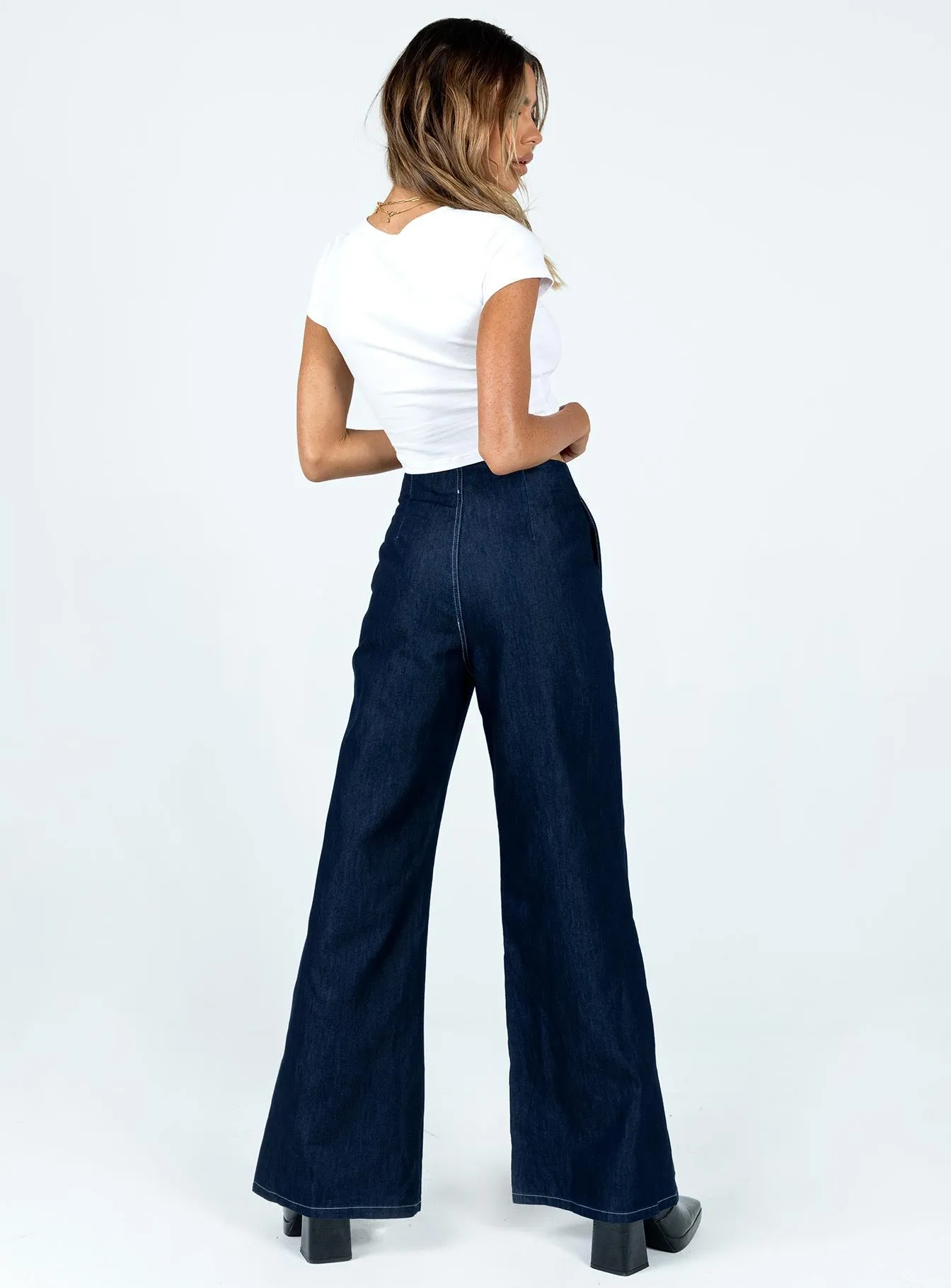 Permanent Crease Retention Misty Wide Leg Jeans Denim