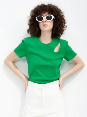 Chilly Day Comfort Embroidered Details HOT SALE Crewneck Cotton Openwork T-shirt