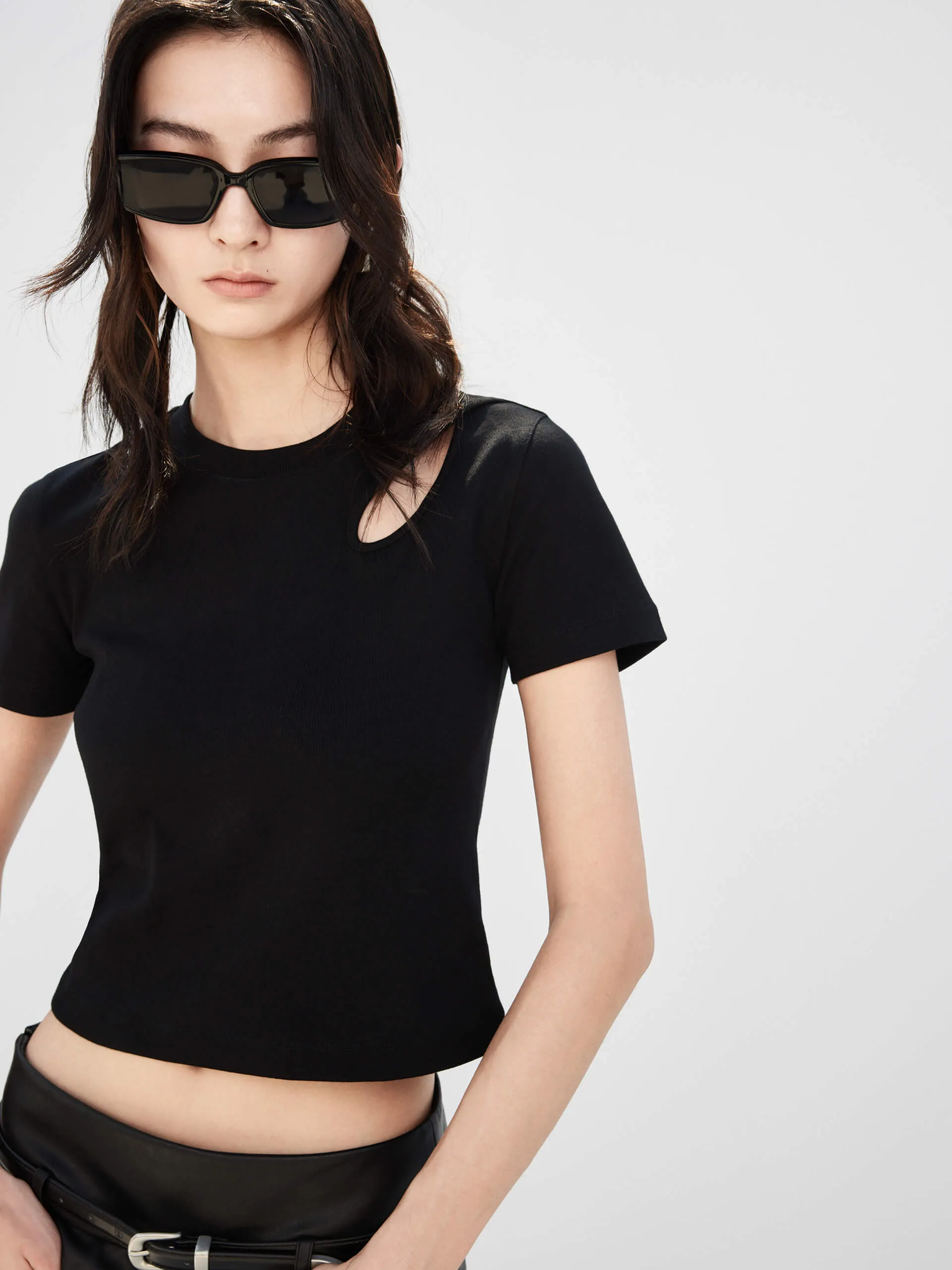 HOT SALE Crewneck Cotton Openwork T-shirt UV Protection Fabric