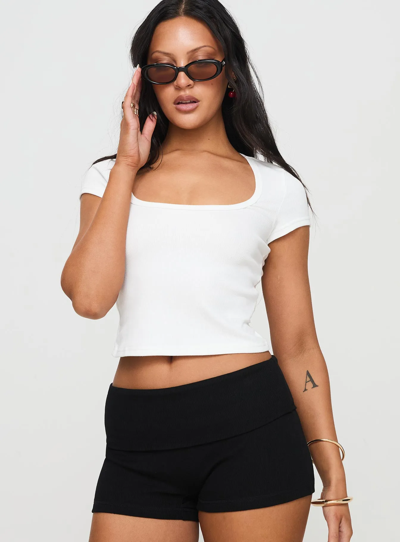 Sporty Comfort Wear Baseline Square Neck Rib Top White