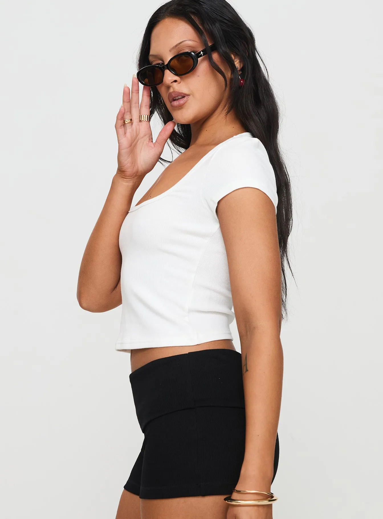 Baseline Square Neck Rib Top White Popular Anti Static Fabric