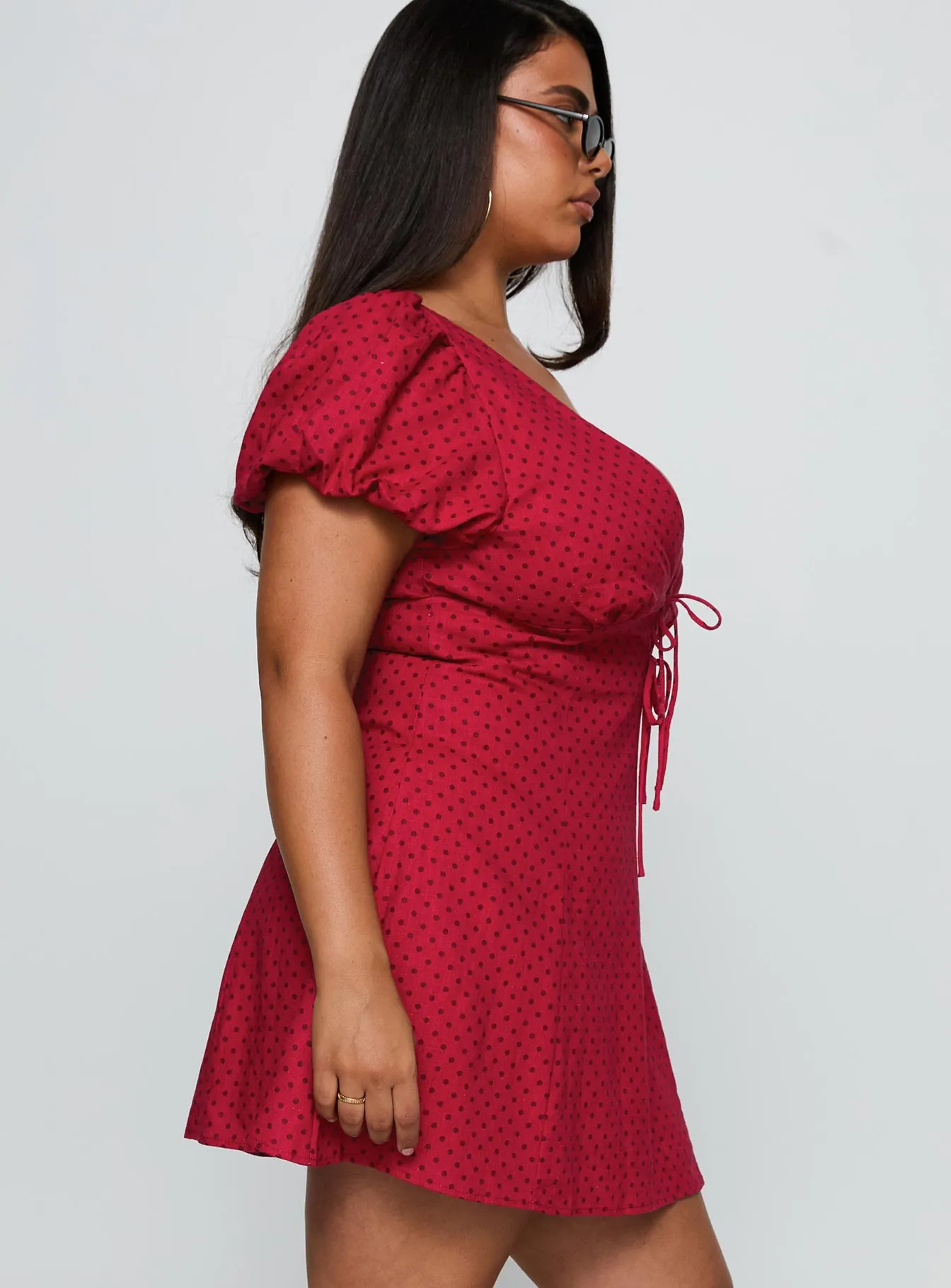 Beloved Puff Sleeve Linen Blend Mini Dress Red Polka Curve Summer-ready mini dress On Trend Style