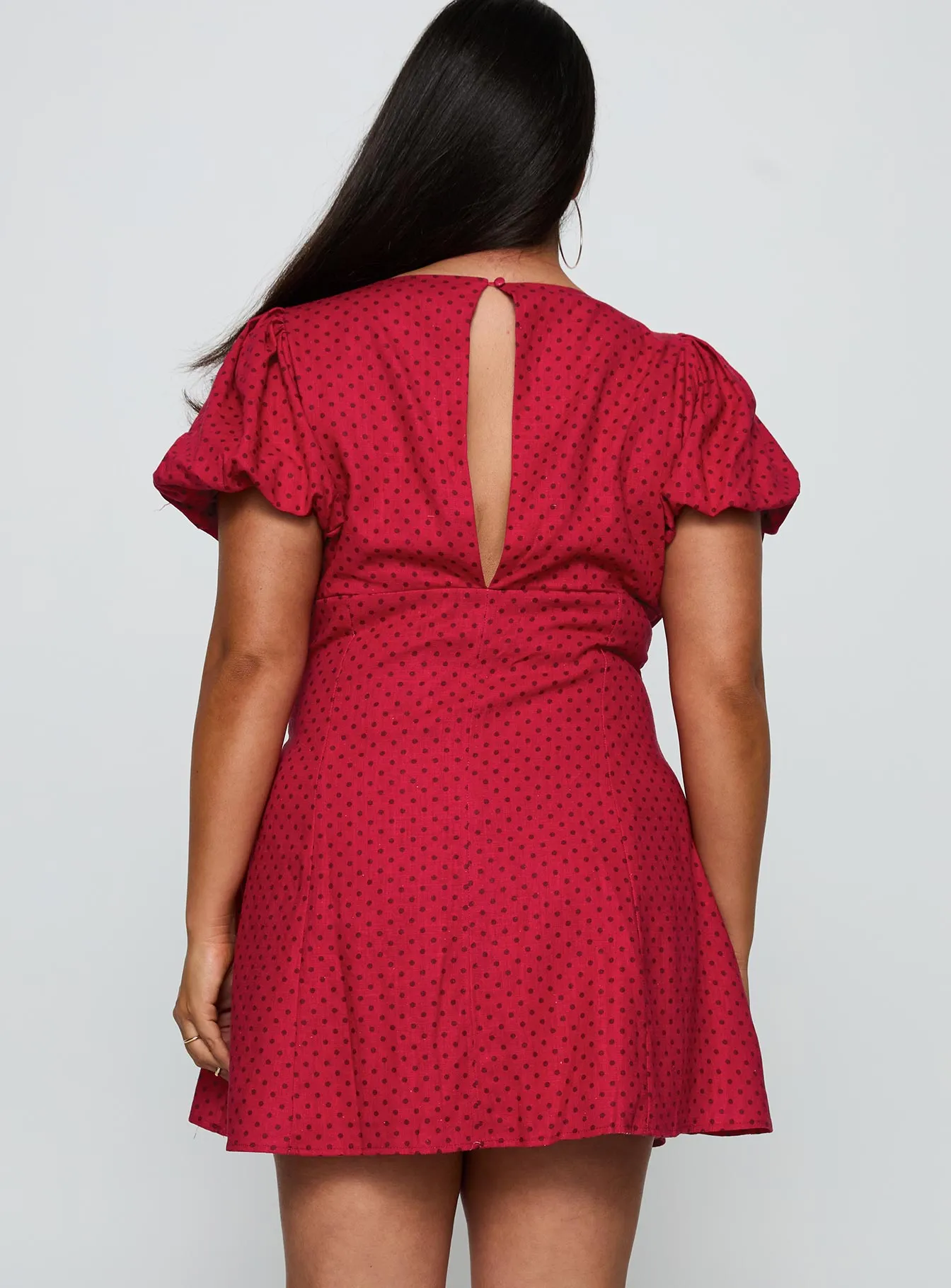Beloved Puff Sleeve Linen Blend Mini Dress Red Polka Curve Elegant short cocktail dress Fun statement mini