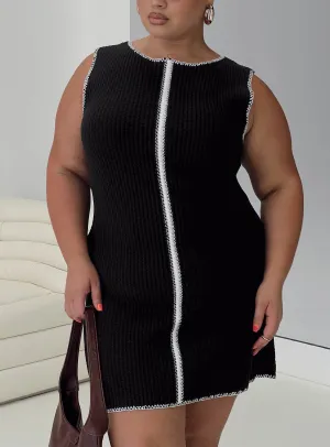 Carlisha Knit Mini Dress Black / White Curve wrinkle free