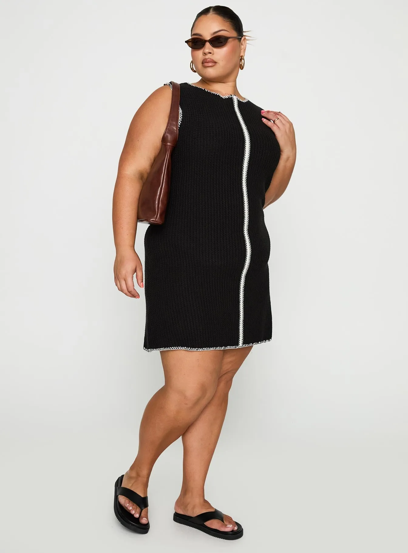 Fun statement mini Sexy yet elegant mini Carlisha Knit Mini Dress Black / White Curve