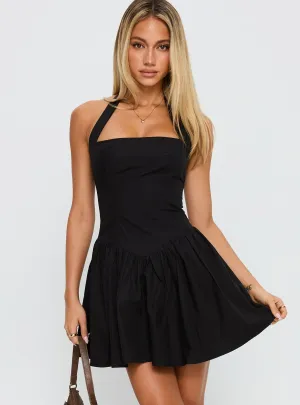 Shoot Ready Layered Ventilation Starwoman Halter Mini Dress Black