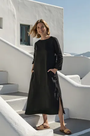 Jarla Linen Midi Dress in Black Contemporary Style